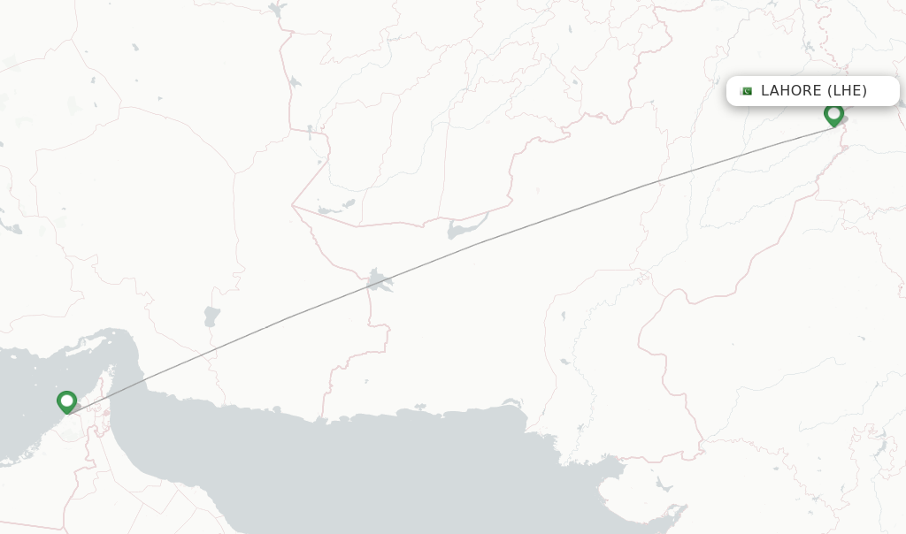 Route map with flights from Lahore with Emirates