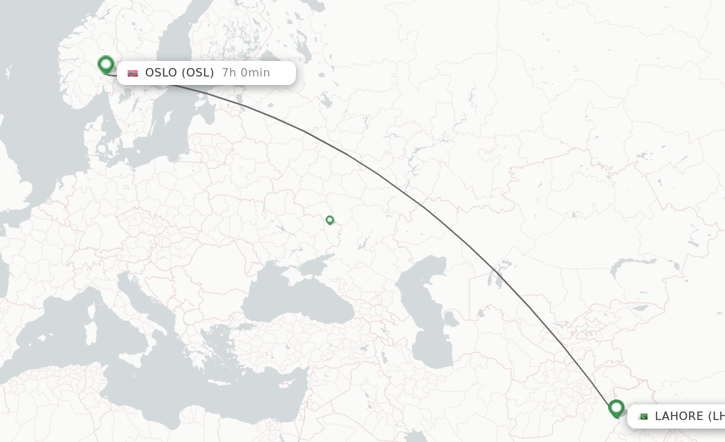Flights from Lahore to Oslo route map
