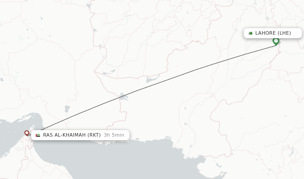 Flights from Lahore to Ras al-Khaimah route map