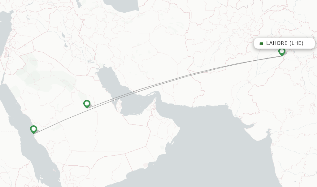 Route map with flights from Lahore with Saudia