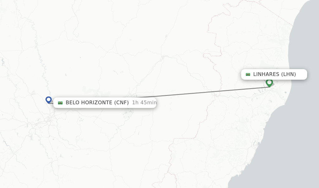 Flights from Linhares to Belo Horizonte route map
