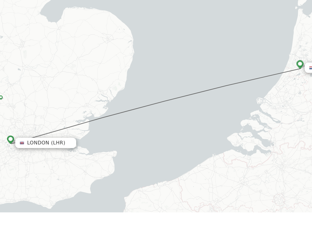 Flights from London to Amsterdam route map