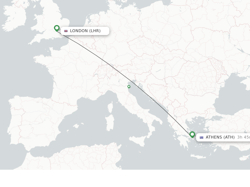 Flights from London to Athens route map