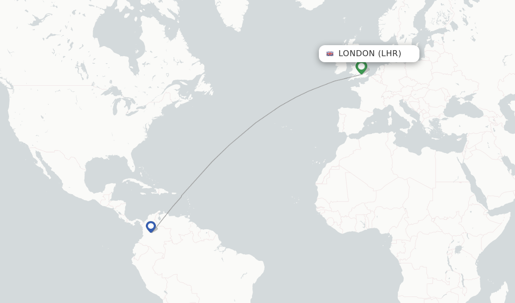 Route map with flights from London with AVIANCA