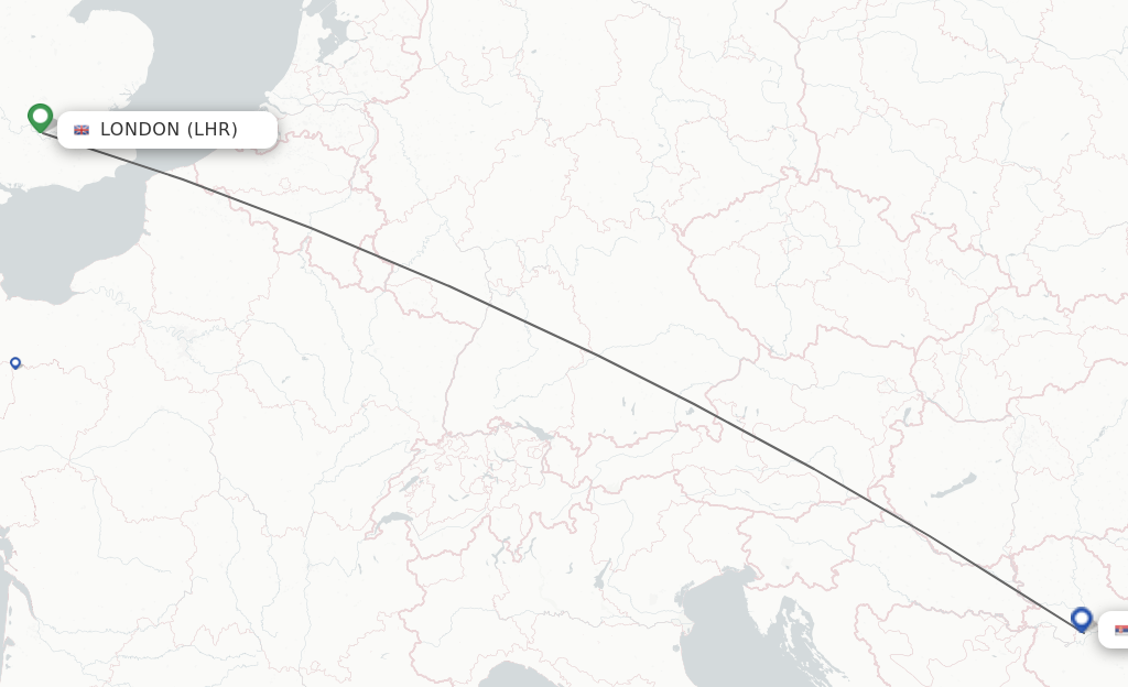 Flights from London to Belgrade route map