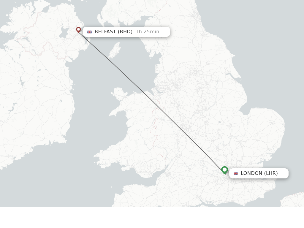 Flights from London to Belfast route map