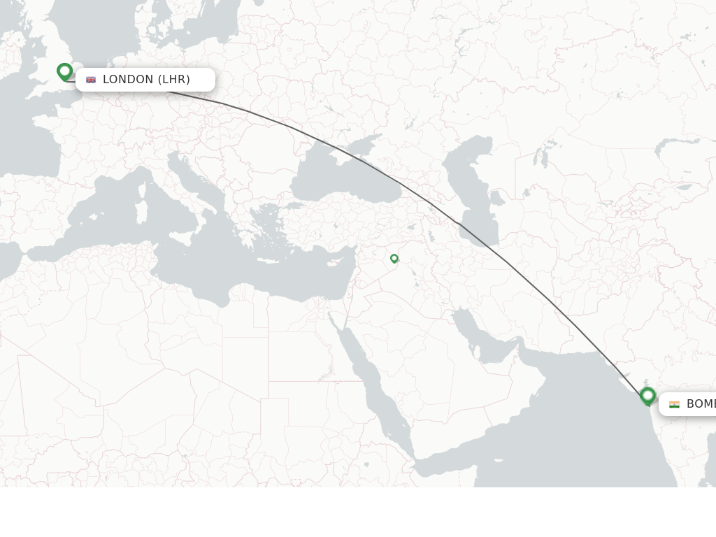 Flights from London to Mumbai route map