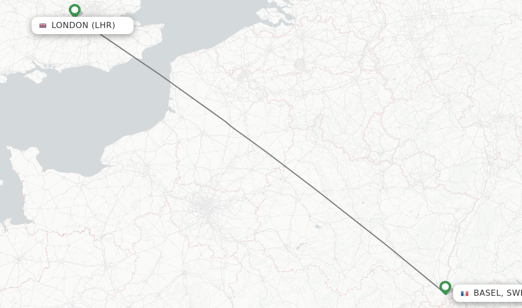 Flights from London to Basel, Switzerland/Mulhouse route map