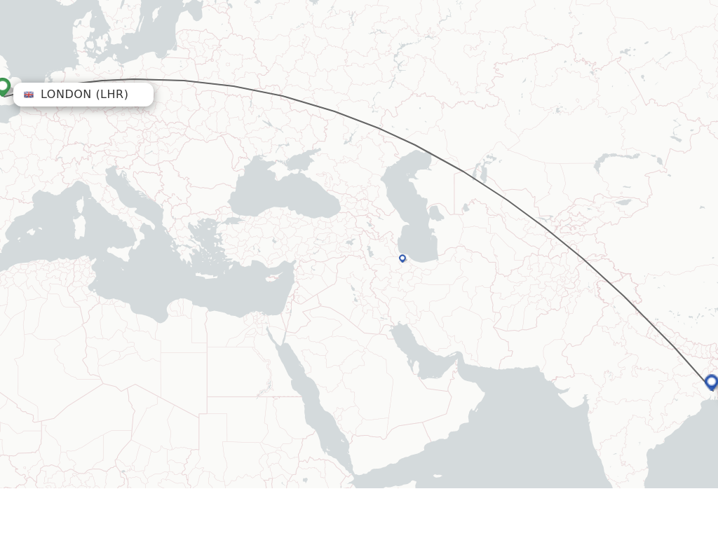 Flights from London to Kolkata route map