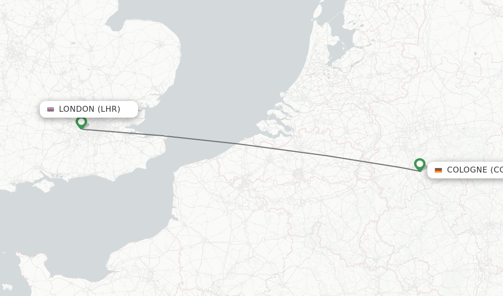 Flights from London to Cologne route map