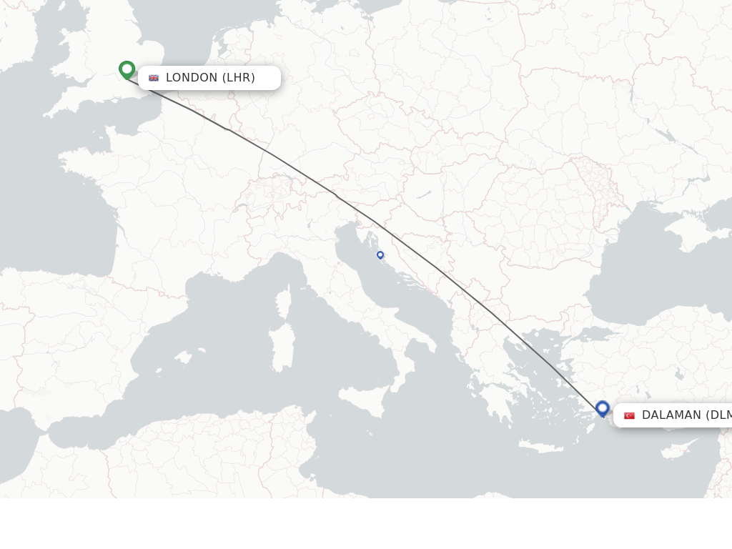 Flights from London to Dalaman route map