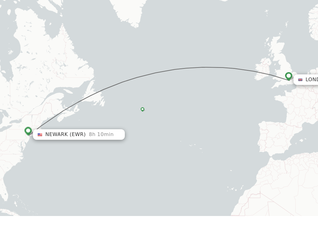 Flights from London to Newark route map