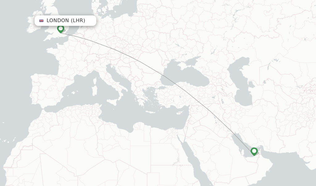 Route map with flights from London with Etihad