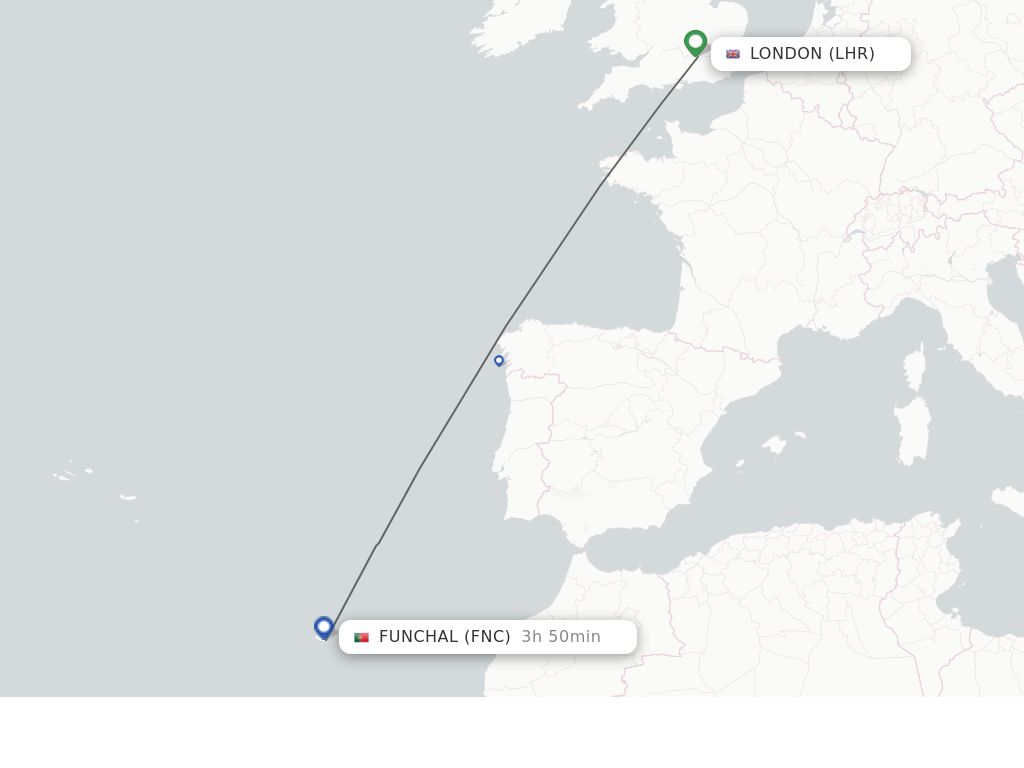 Flights from London to Funchal route map