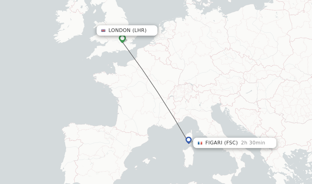 Flights from London to Figari route map
