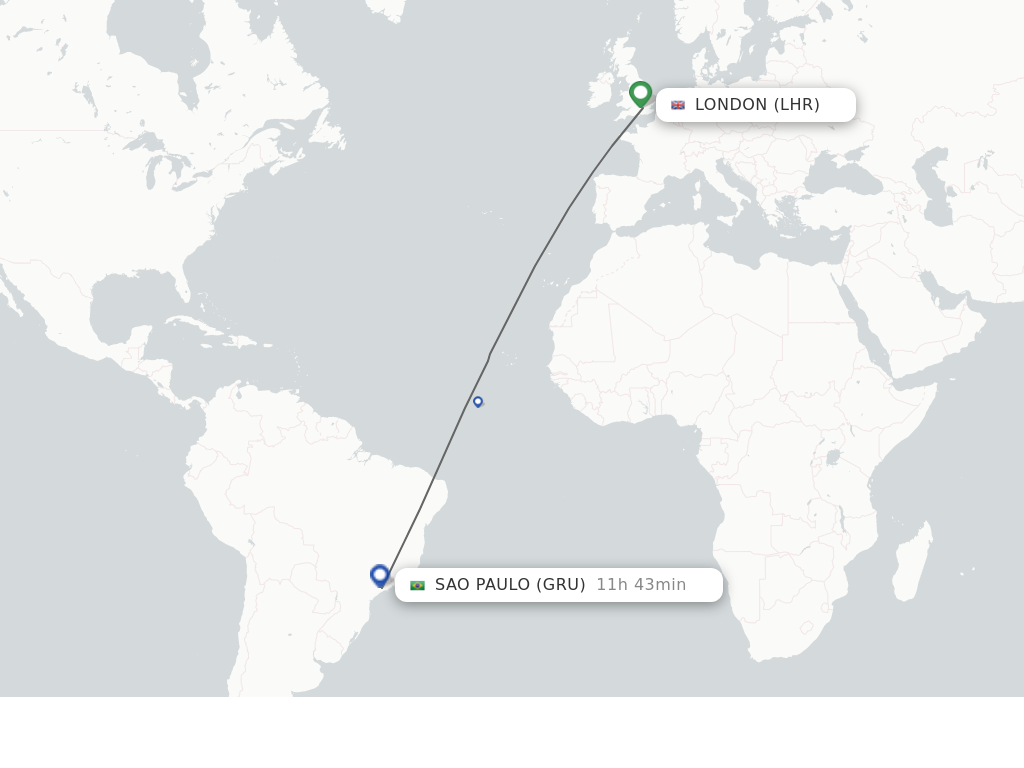 Flights from London to Sao Paulo route map
