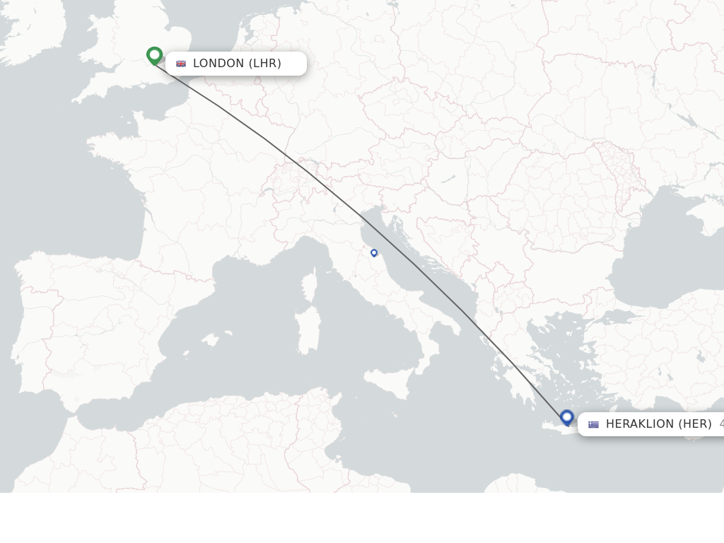 Flights from London to Heraklion route map