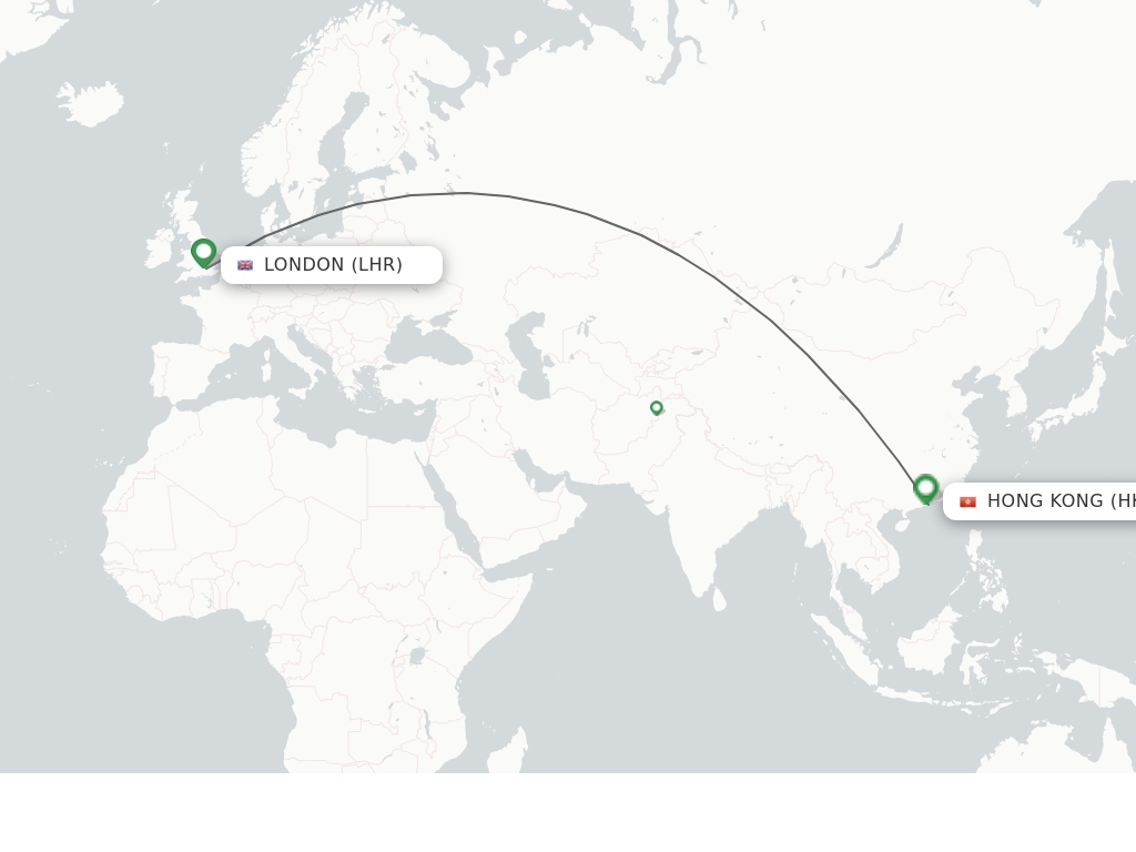 Flights from London to Hong Kong route map