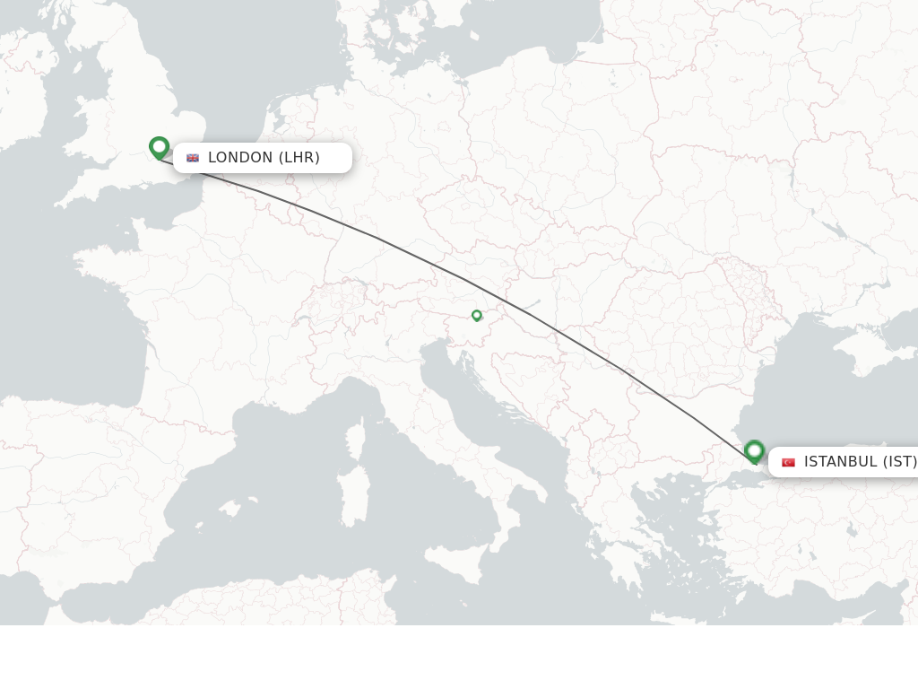 Flights from London to Istanbul route map