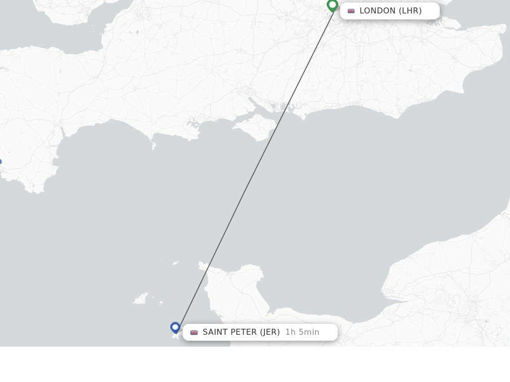 Flights from London to Jersey route map