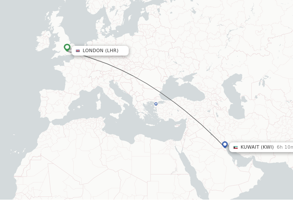 Flights from London to Kuwait route map