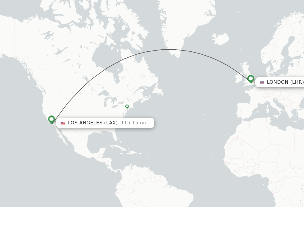 Flights from London to Los Angeles route map