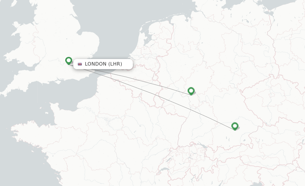 Route map with flights from London with Lufthansa