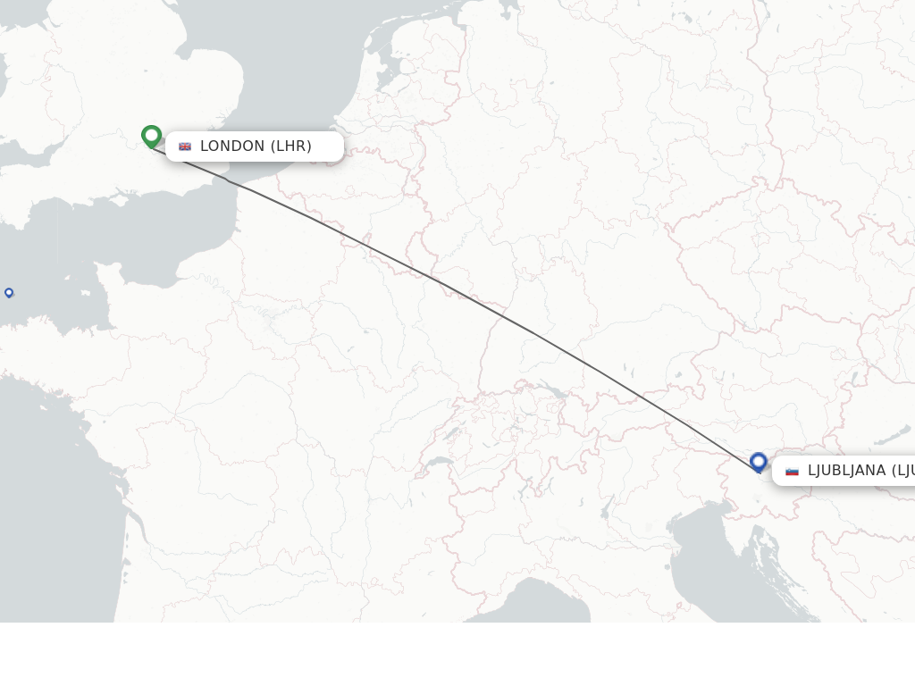 Flights from London to Ljubljana route map