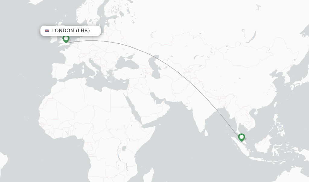 Route map with flights from London with Malaysia Airlines