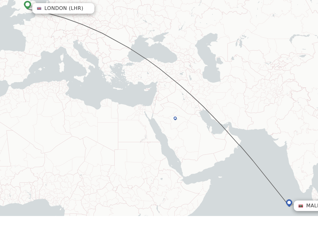 Flights from London to Male route map