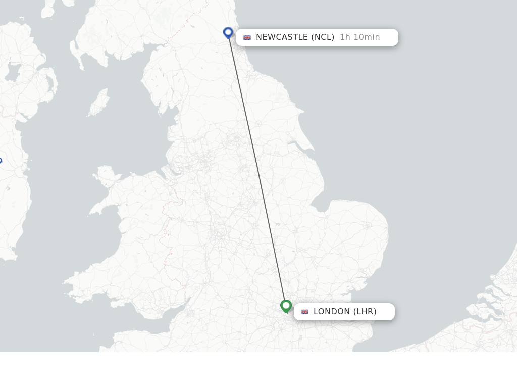 Flights from London to Newcastle route map