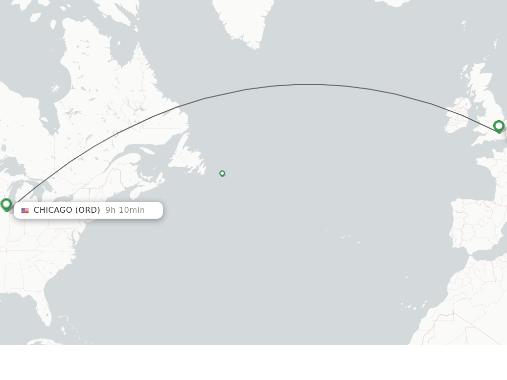 Flights from London to Chicago route map