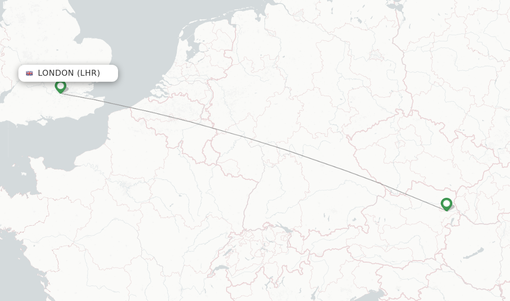 Route map with flights from London with Austrian