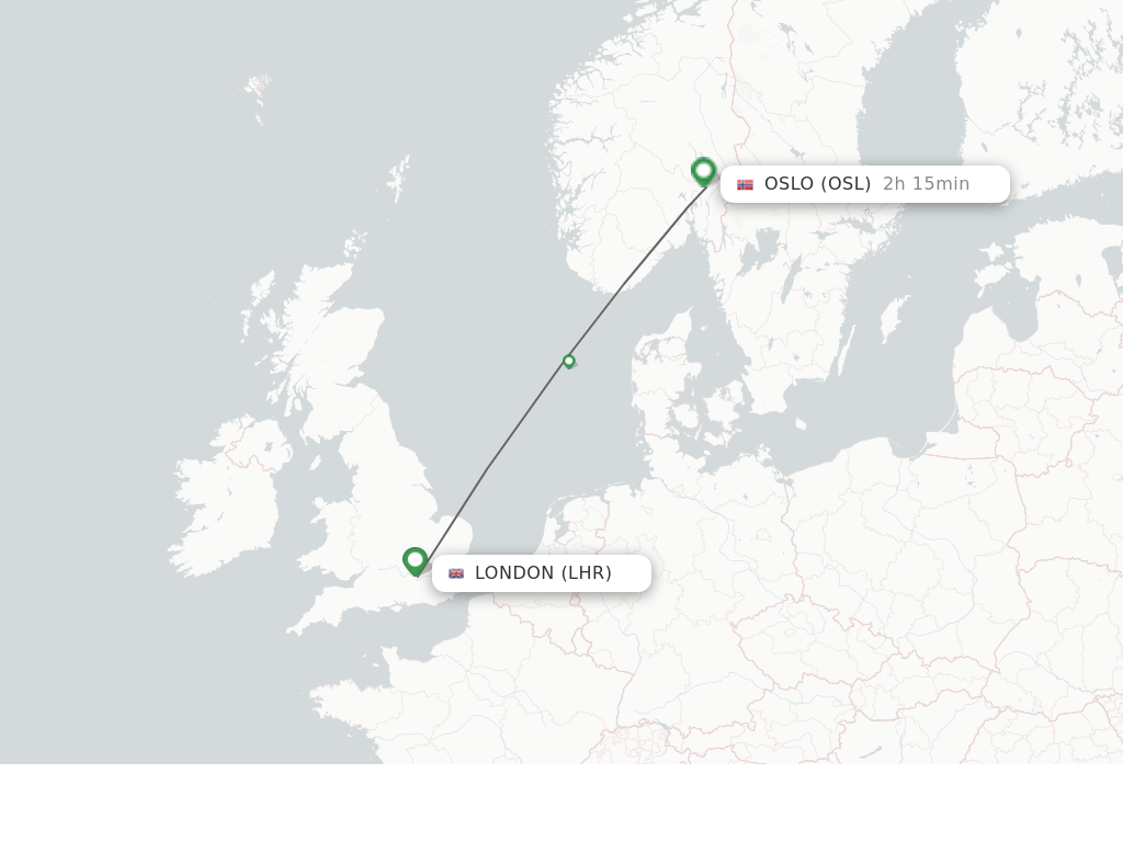 Flights from London to Oslo route map
