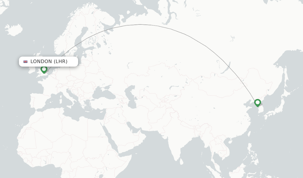 Route map with flights from London with Asiana