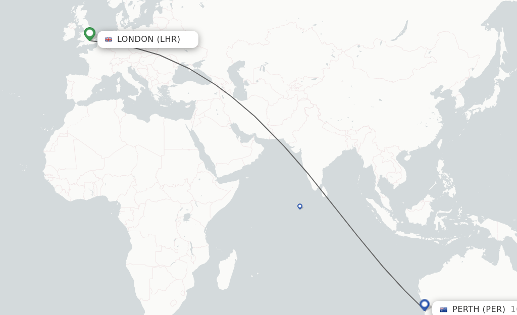 Flights from London to Perth route map