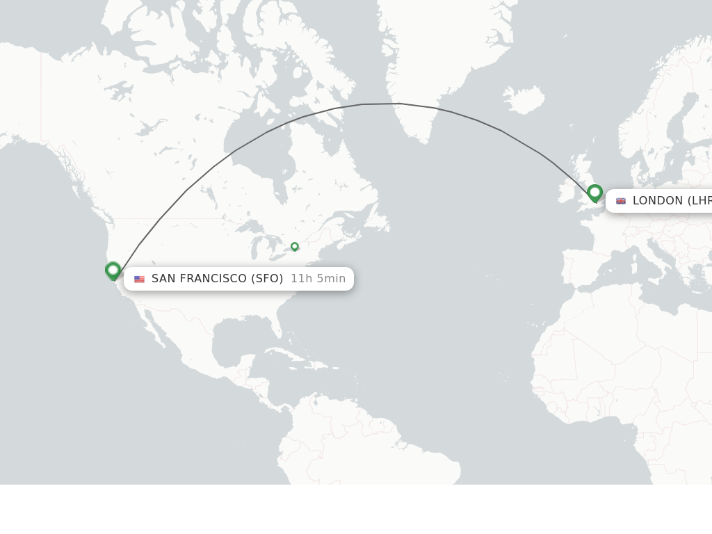 Flights from London to San Francisco route map