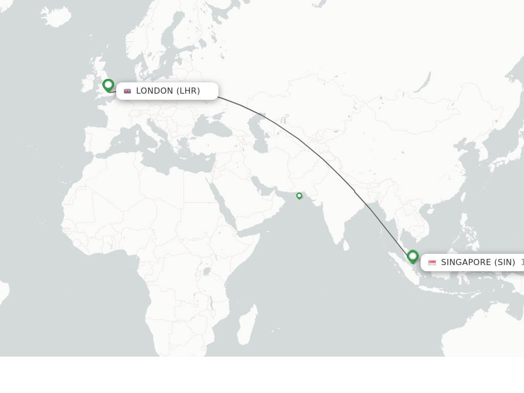 Flights from London to Singapore route map