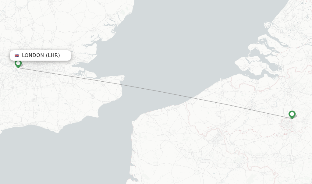 Route map with flights from London with Brussels Airlines