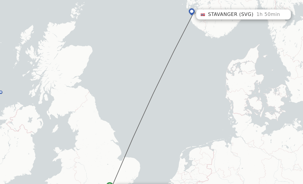 Flights from London to Stavanger route map