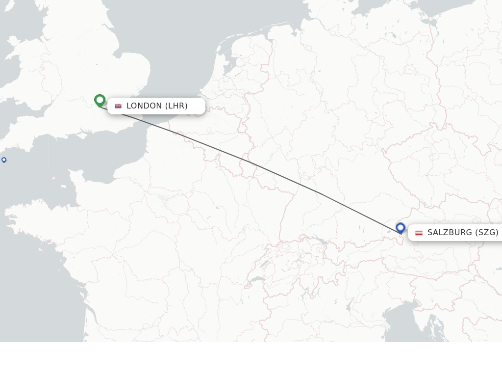 Flights from London to Salzburg route map