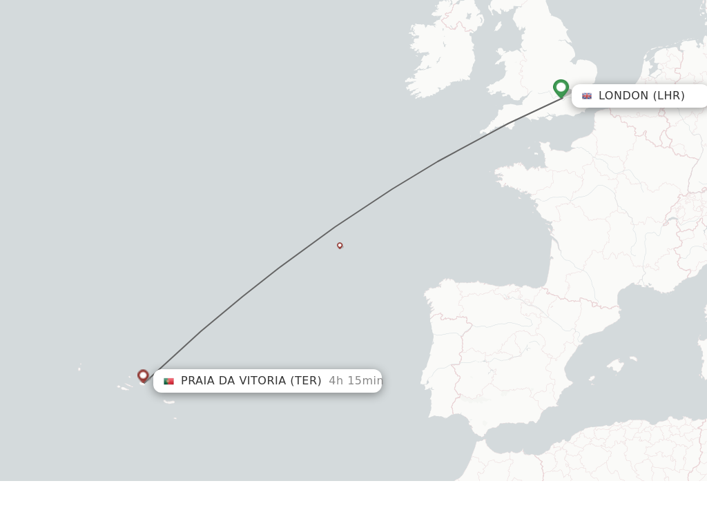 Flights from London to Terceira route map