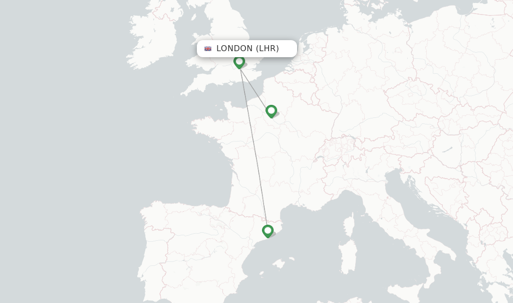 Route map with flights from London with Vueling