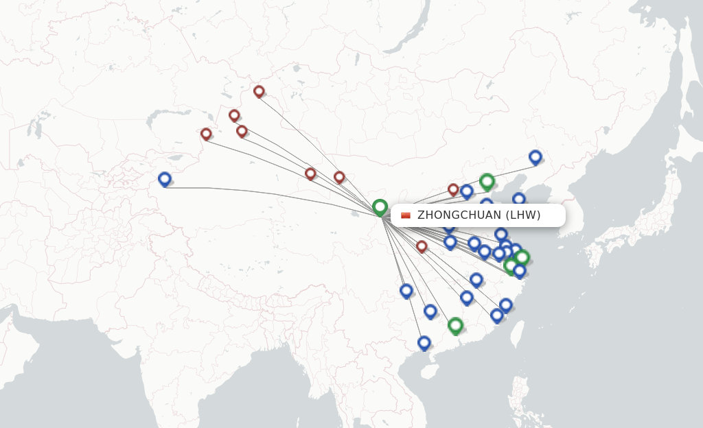 Route map with flights from Lanzhou with Spring Airlines