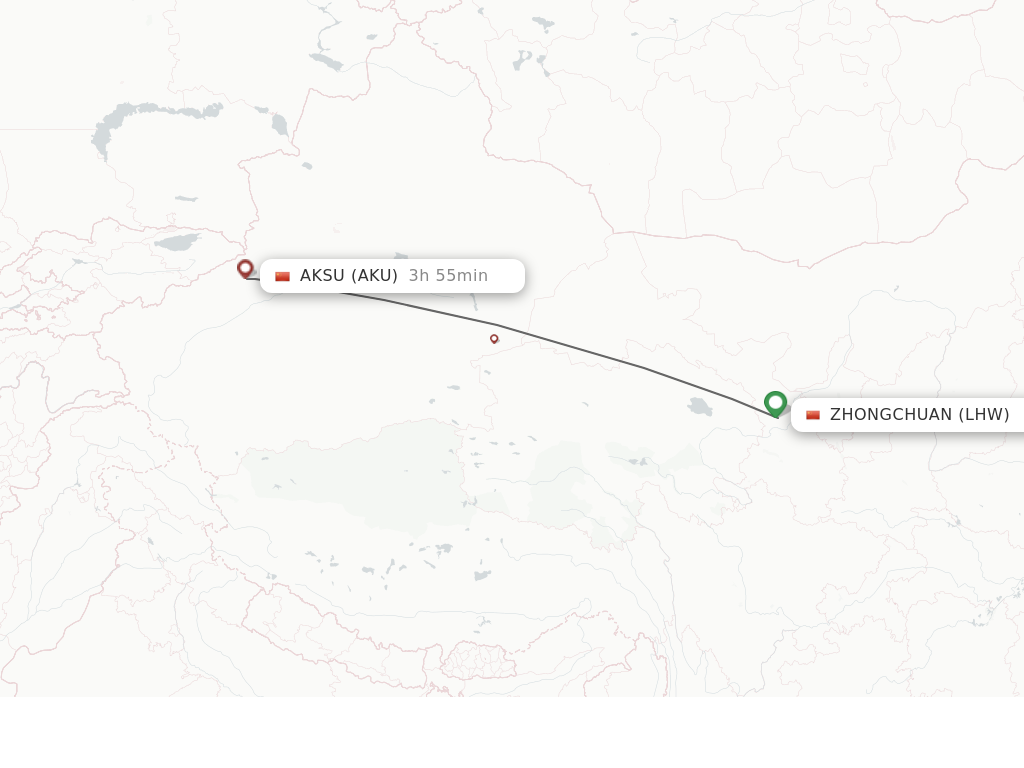 Flights from Lanzhou to Aksu route map
