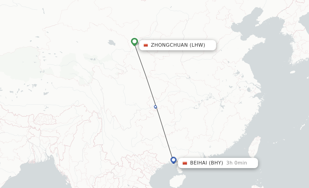 Flights from Lanzhou to Beihai route map