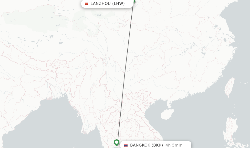 Flights from Lanzhou to Bangkok route map