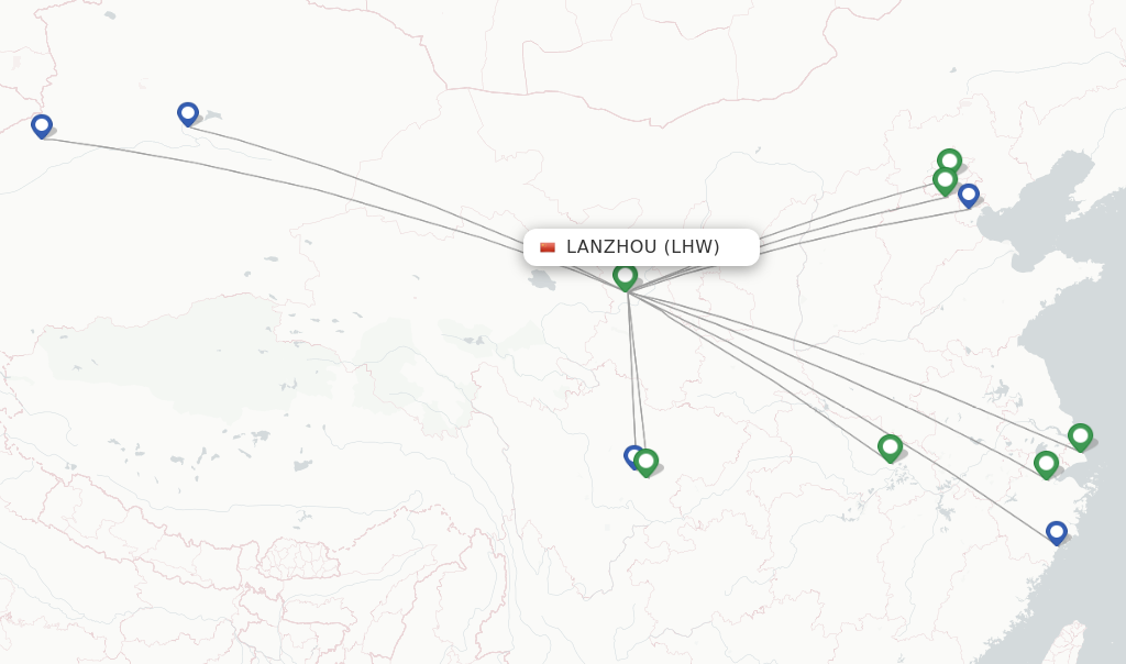 Route map with flights from Lanzhou with Air China