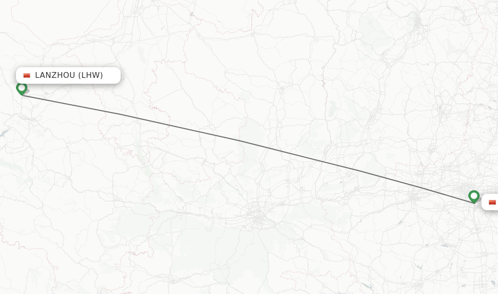 Flights from Lanzhou to Zhengzhou route map