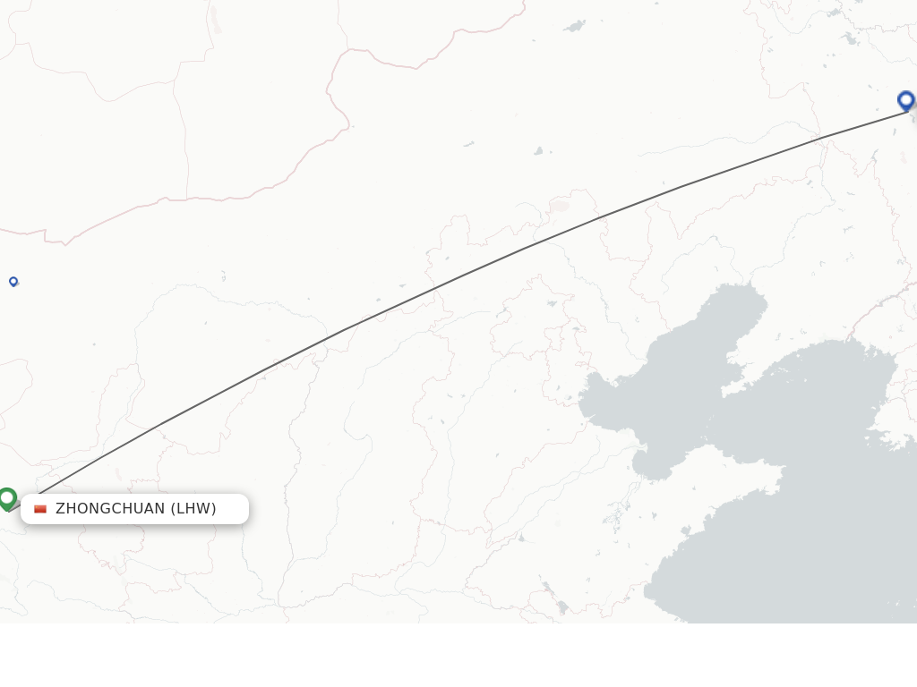 Flights from Lanzhou to Changchun route map
